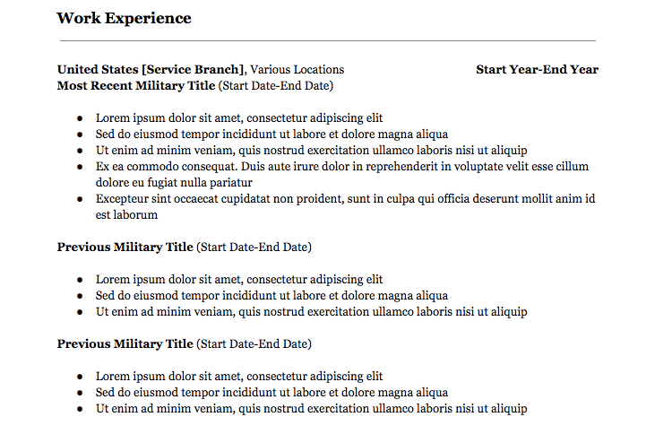 Military to civilian resume example