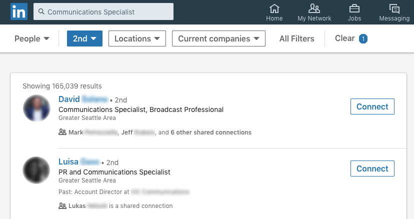 Connect with people on LinkedIn via search results