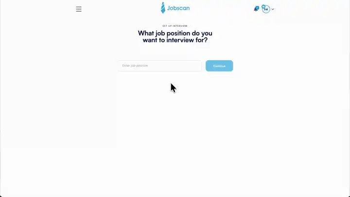 Setting up a mock interview in Jobscan, answering a question, and reviewing AI feedback