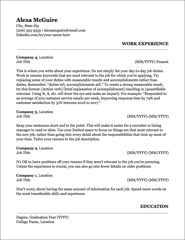 Write Esse Common app resume template