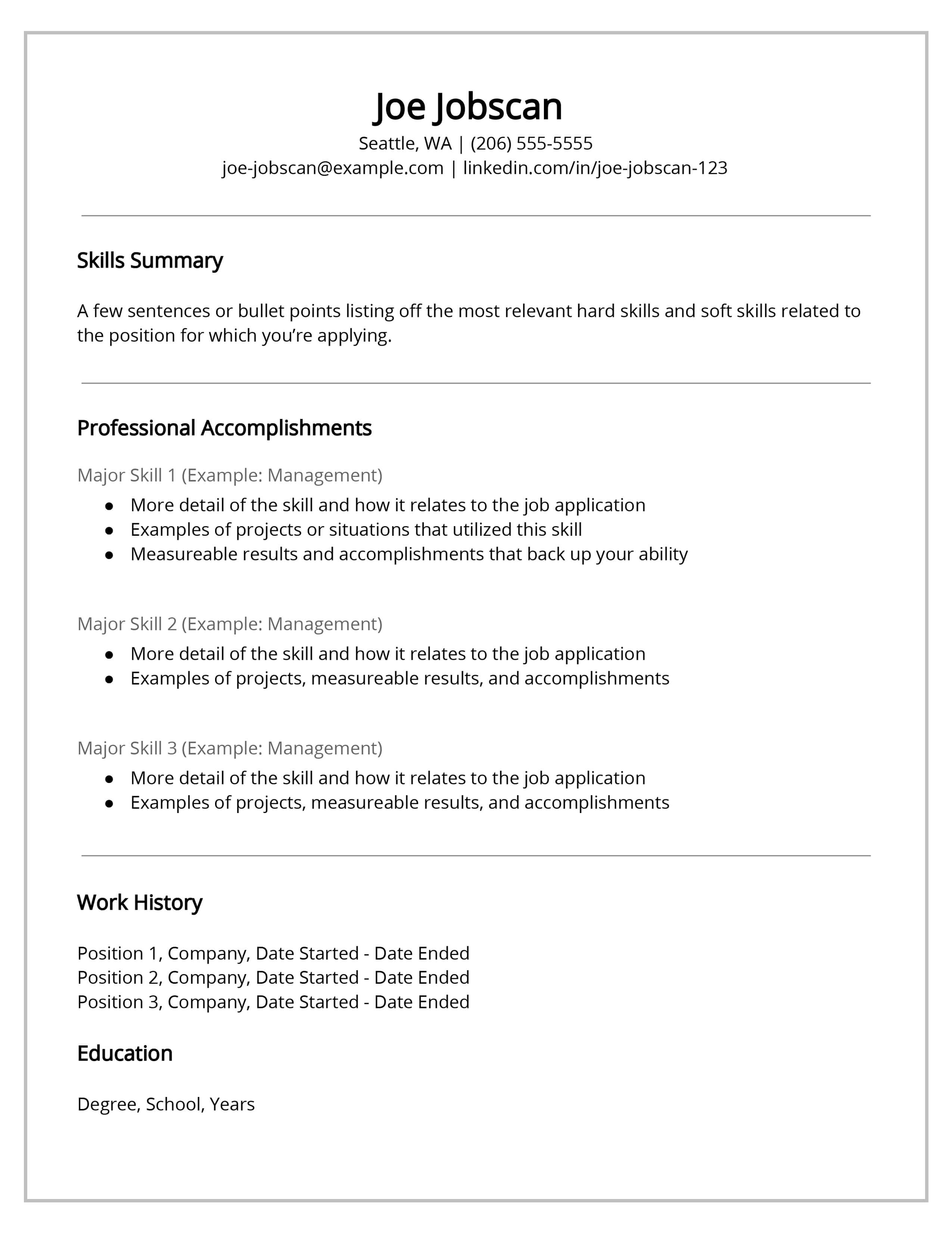 Functional Resume Template Example