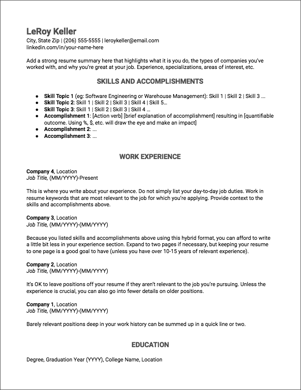 hybrid resume example