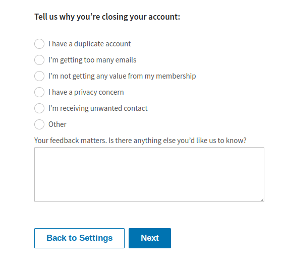 reason for deactivating linkedin account