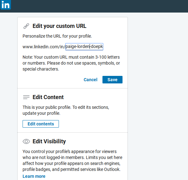 change linkedin url