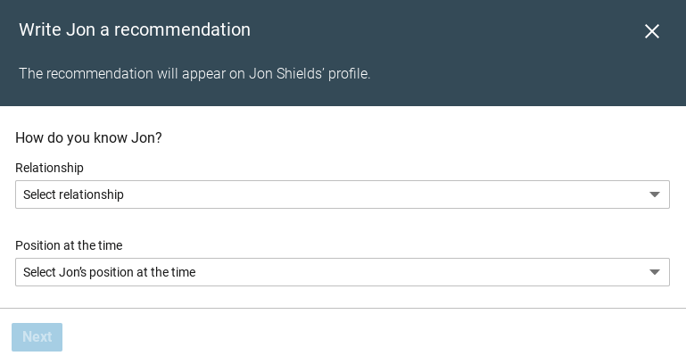 linkedin recommendation screenshot