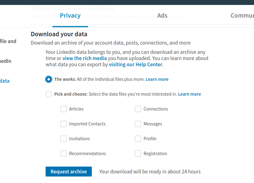 backup linkedin data