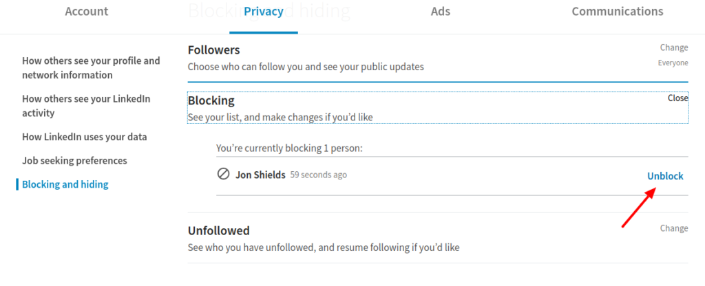 how to block someone on linkedin screenshot