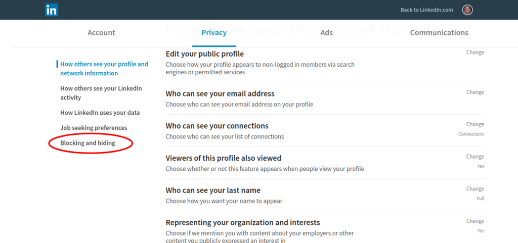 how to block someone on linkedin screenshot