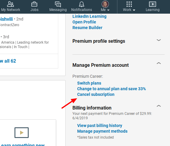 cancel linkedin premium