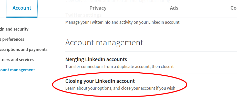 delete linkedin account