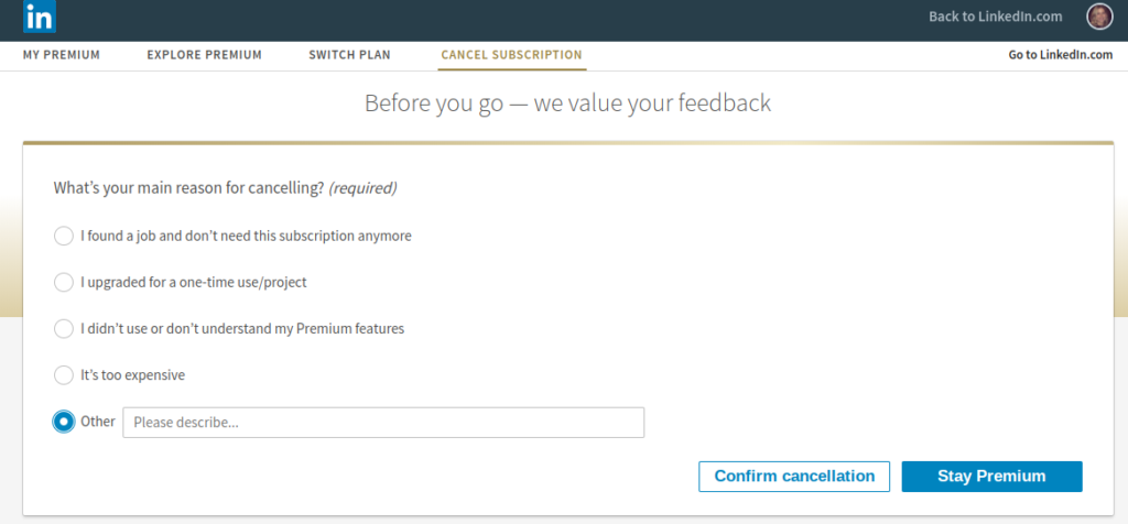cancel linkedin premium