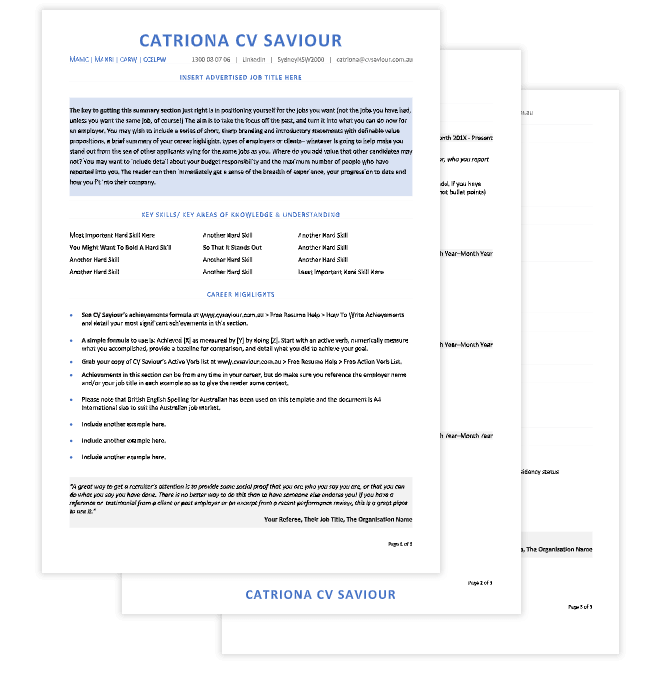 Featured Australian Resume Template from Catriona Herron