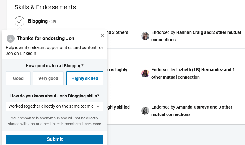 linkedin endorsements screenshot