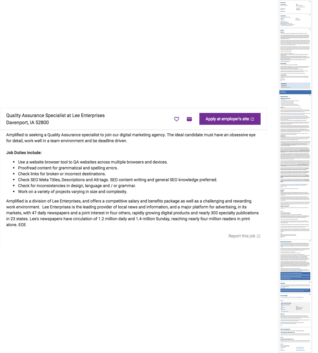 federal job vacancy announcement compared to job description from Monster.com