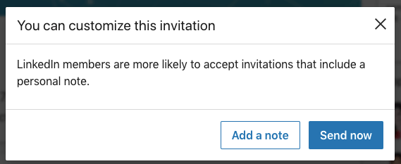 Option to send a personalized invitation request on LinkedIn