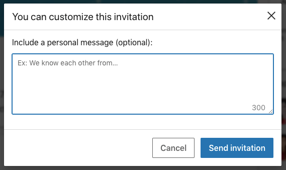 Personal note text box when you send a LinkedIn connection request