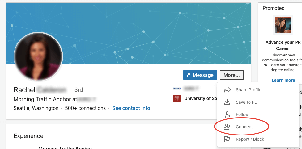 How to connect with someone on LinkedIn when there's no button on their profile