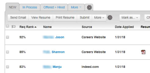 Applicant tracking systems: Taleo's applicant rankings, or Req Rank.
