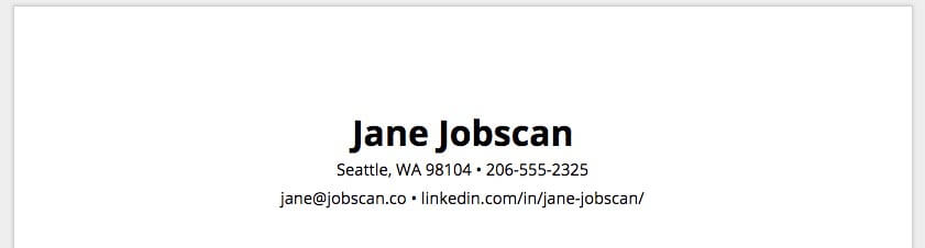 Contact information resume sections