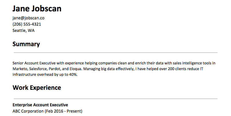 resume summary examples for job