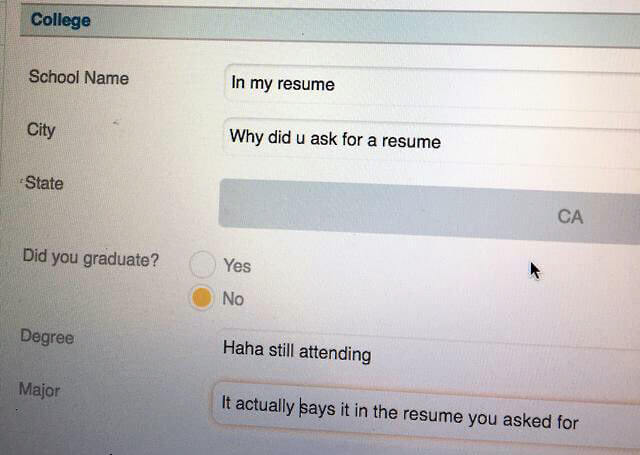 Don't type "see resume." Re-enter all your resume info.