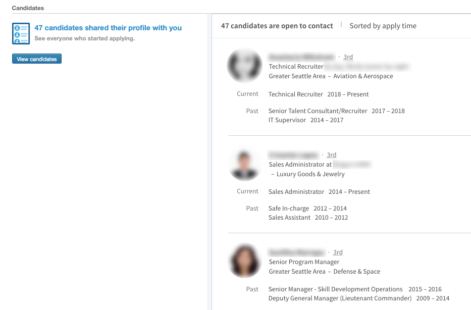 shared profiles after hitting the linkedin apply button